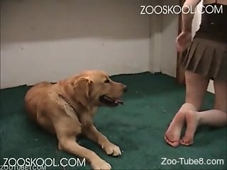 Skirt-wearing teenage girl craving canine cocks