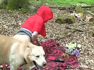 Red Riding Hood reenactment with a blonde zoophile